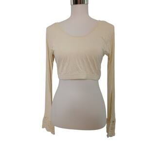Peekaboo Chic Modest Layering Top Extender Lace Wrist Shimmy Shirt Cream L/XL